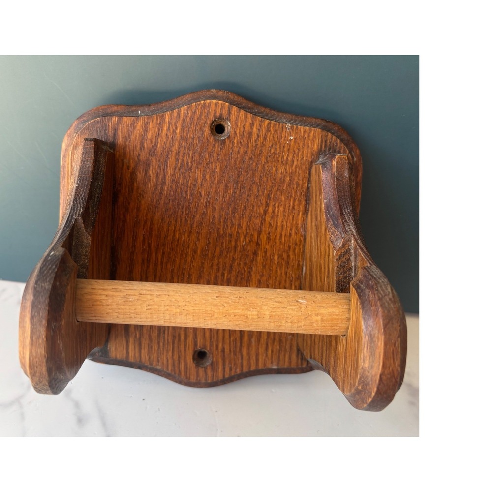 Vintage Solid Wood Toilet Paper Holder Wall Mount Dark Oak Rustic Farmhouse